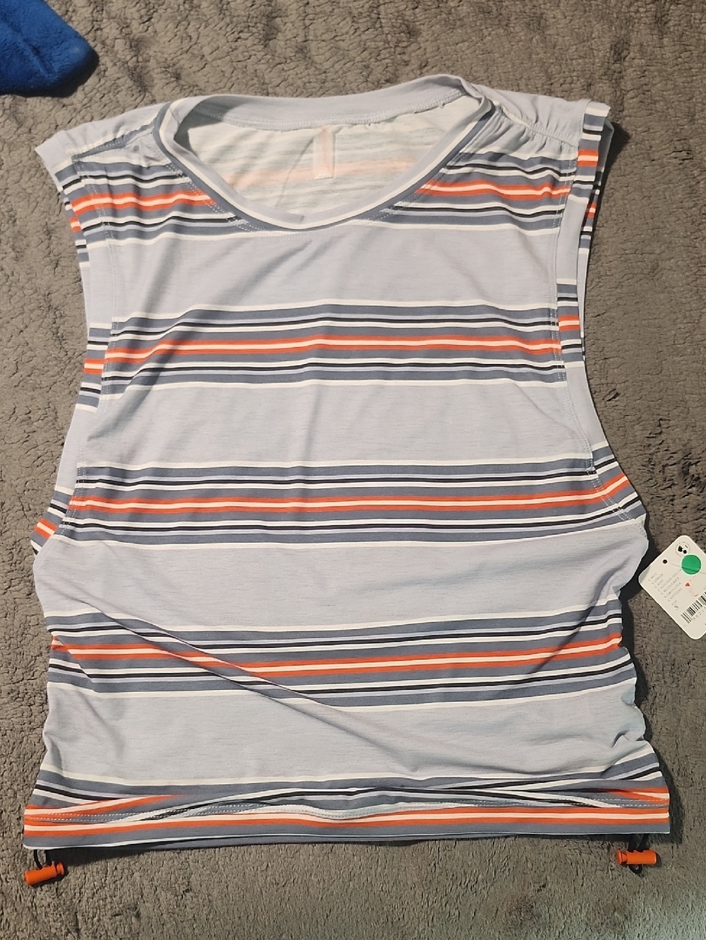 Sleeveless Striped Tank Top - Light Blue with Orange & Navy Stripes